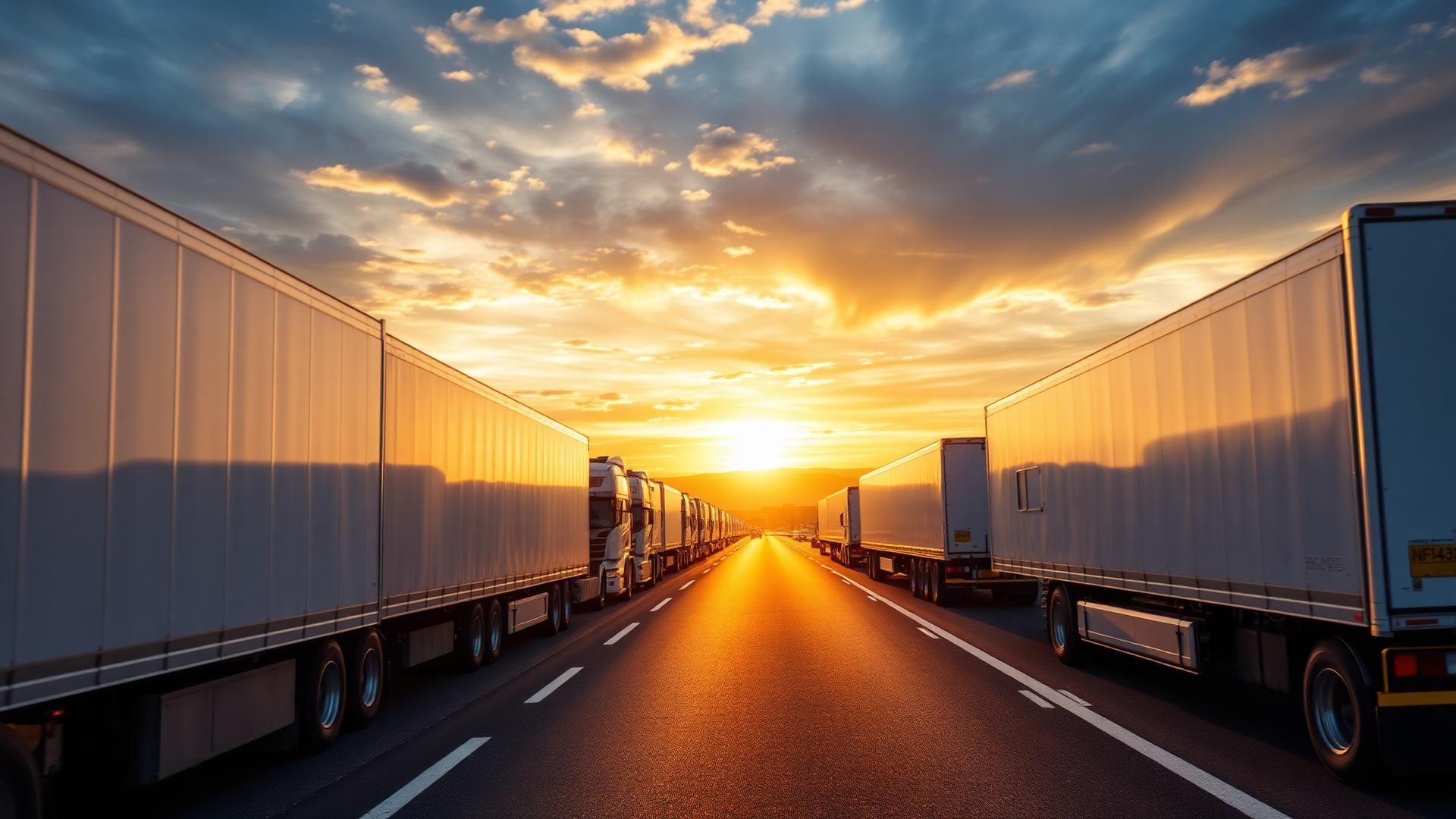 Flotte de camions de fret sur autoroute au Québec